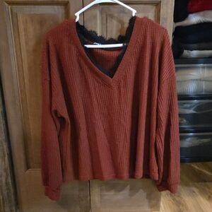 SHEIN Deep Red V-Neck Sweater